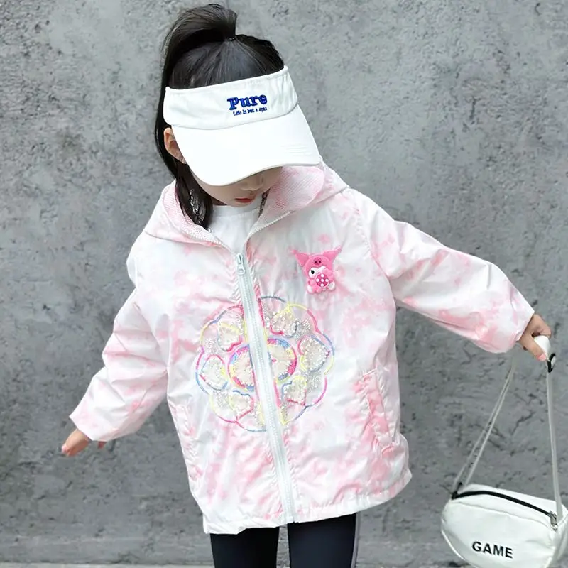 

Girly Heart Kawaii Sanrio Anime Kuromi Sun Protection Jacket Clothes Cute Cartoon Glow Dark Long Sleeve Coat Ins Gifts for Kids
