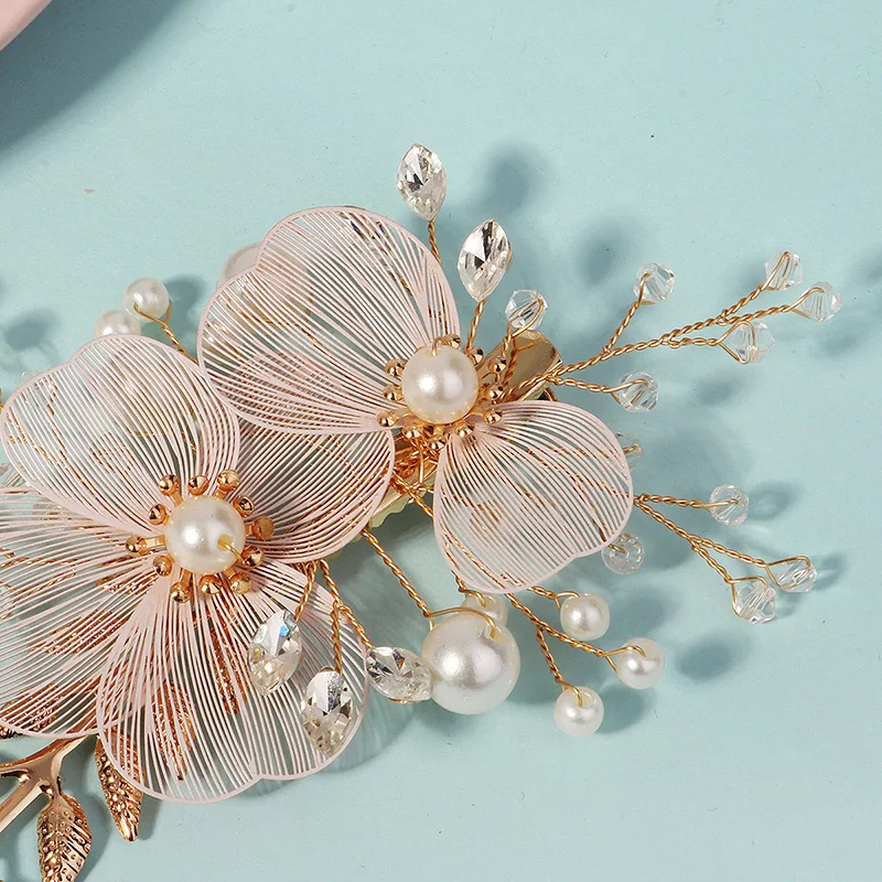 Fashion Gold Color Flower Bridal Barrettes pearl Rhinestone hair clip For Friends Pearl Bridal Wedding Hair Accessories hair accessories bridal hair accessories bridal jewelry set