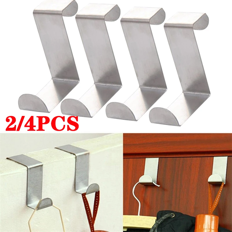 ​2Pcs Door Hanger Hook Stainless steel Multi hook Clothes Bedroom Bathroom Hanger Holder Kitchen Cabinet Draw Over Door Hook