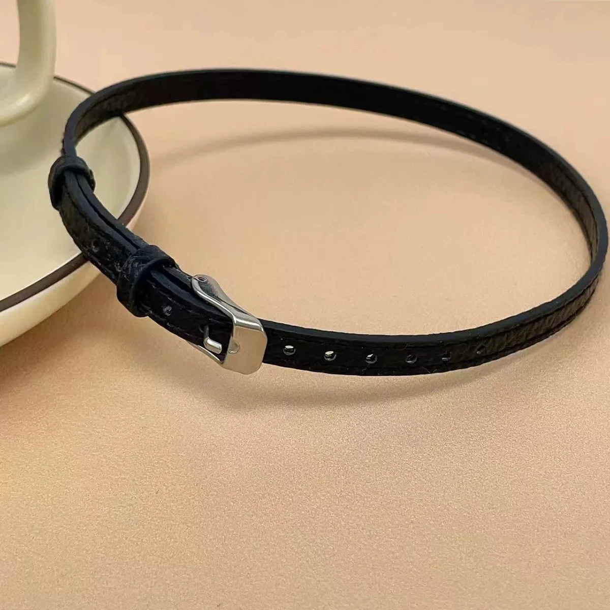 Texture Belt Buckle Neckchain Punk Dark Stackable Leather Unique Y2K Necklace Men Women Simple Choker Jewelry 5