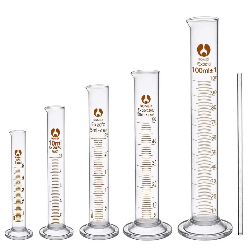 Glass Graduated Cylinder 5 Pack 5ml 10ml 25ml 50ml 100ml Lab Measuring Cylinders Set With 1 Stirring Rod glass measuring cylinder