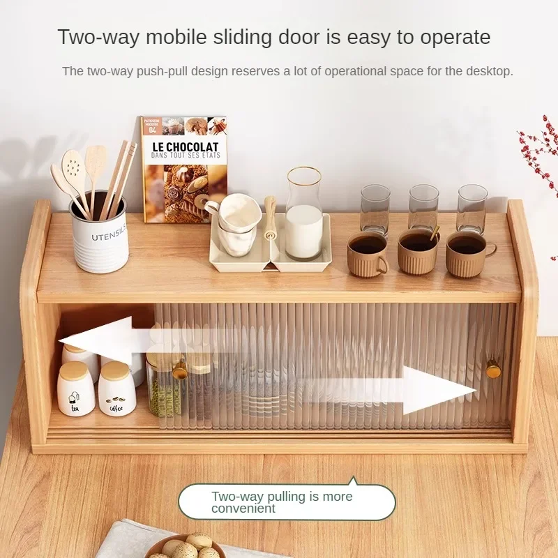 Multifunctional Wooden Dining Cabinet Water Cup Dust-proof Storage Cabinet Kitchen Bowl Counter Surface Storage Rack