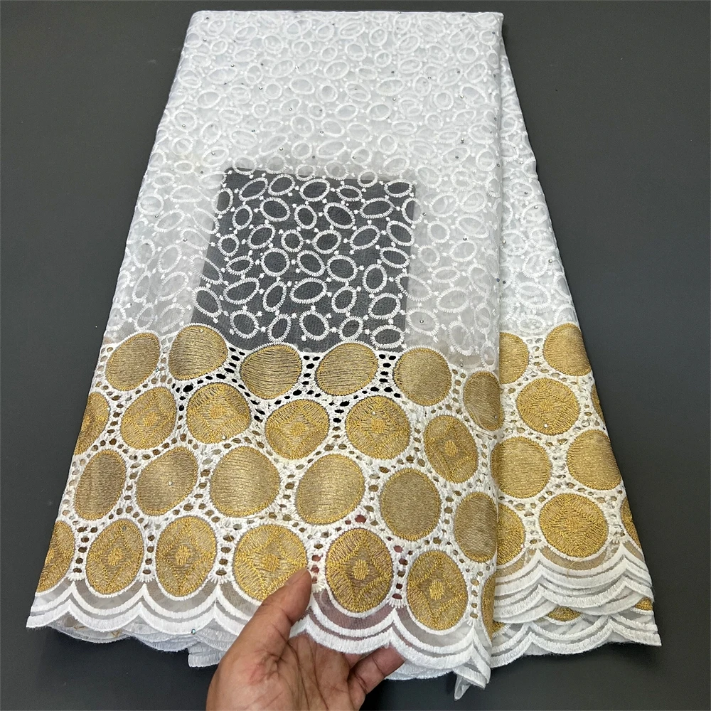 

High Quality 2024African Nigerian Embroidery Tulle Pure Lace FabricWedding Party Dress Guipure SequinsFor Sewing 5yards