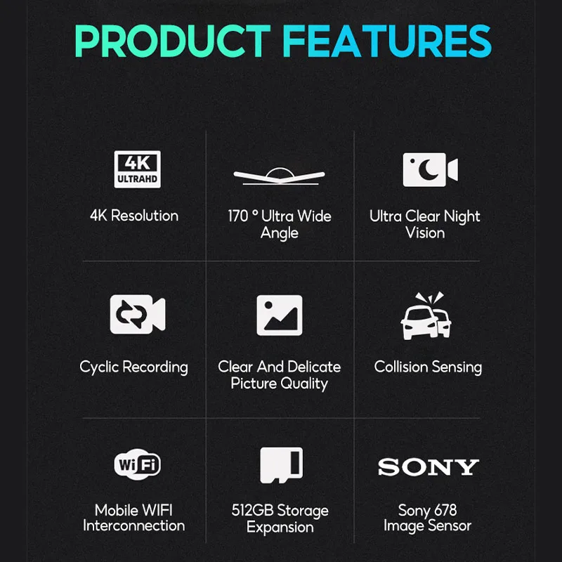 Mini 2-Inch Screen Ultra HD 4K Dash Cam 24-Hour Parking Monitoring G-Sensor Drive Recorder Infrared Night Vision Car DVR