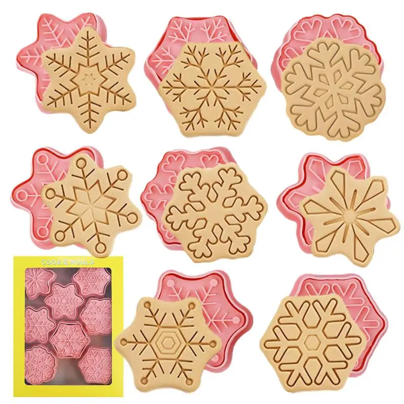 

Christmas Cookie Cutters 8pcs Snowflake Mold Festival Themed Biscuit Cutter One-click Ready-to-use Styling For Cake Filling Soft