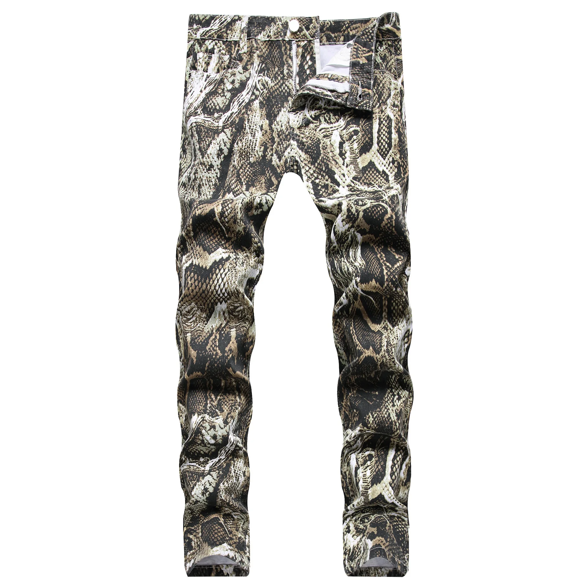 Men's snakeskin slim fashion men hip hop cool print snake pattern night singer performance jeans