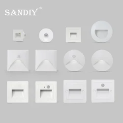 SANDIY Embedded Stair Light White Wall Sconce Lamp Motion Sensor Step Lighting Fixture Round Square Nightlights Indoor&Outdoor