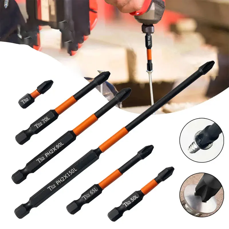 PH2 강력한 마그네틱 배치 헤드 임팩트 드릴 비트 크로스 스크루 드라이버 세트, 합금 스틸 미끄럼 방지 크로스 스크루 드라이버, 25-150mm