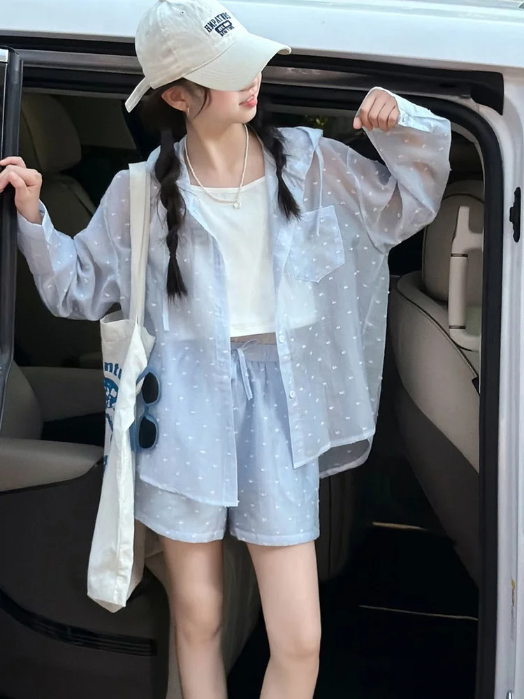 여자 여름 모자 자외선 차단 의류 세트 레이스 긴팔 캐주얼 스타일 패셔너블 스..
