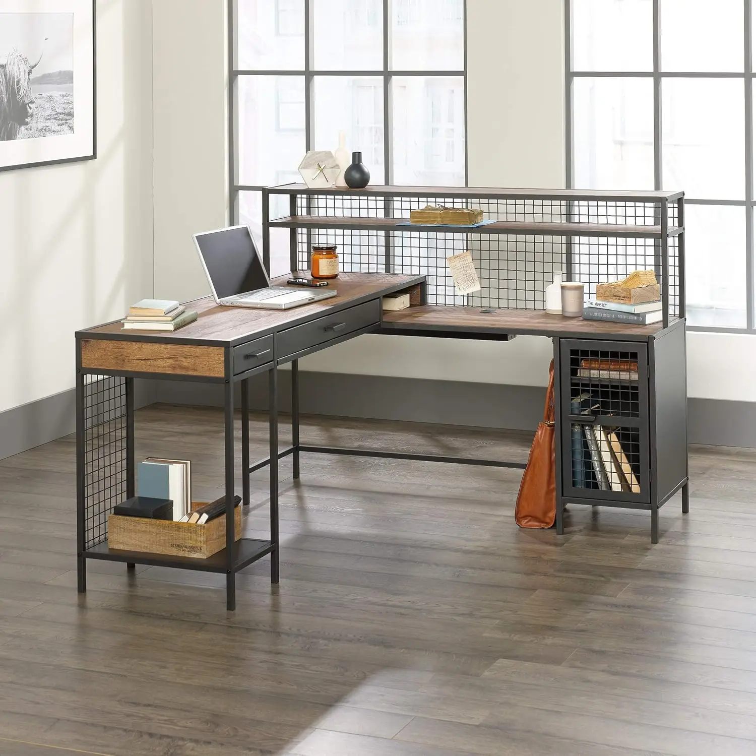 Boulevard Caf&eacute; L-Shaped Desk, Vintage Oak finish