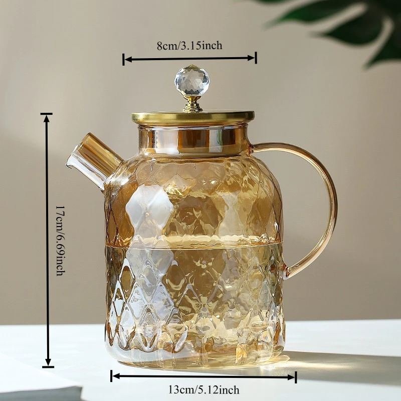 Description Picture 4 of itemAmber High BorosilicateGlass Water Pitcher Transparent Large Capacity Heat-Resistant Jug with Stainless steel Lid Kitchen Tool