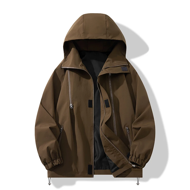 Loose and stylish men's jacket for spring and autumn with hood and workwear design Personalized street clothing  coats men