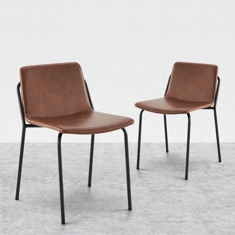 

PU Leather Dining Chair 2-Piece Set, Mid-Back Modern Upholstered Dining Room Kitchen Side Chair with Metal Legs for Living Room