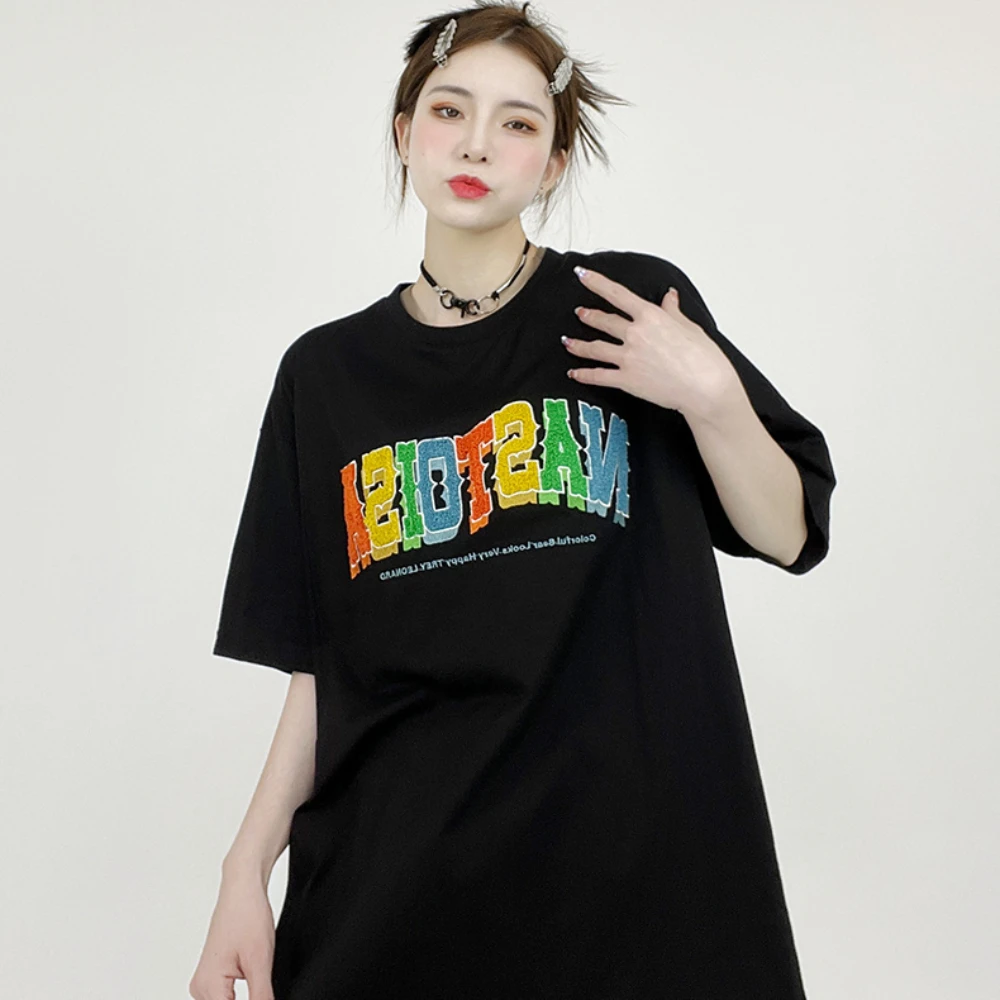 

Fashion American retro Simplicity printed T shirt summer personalized street Y2K women loose kawaii clothes half sleeved T shirt