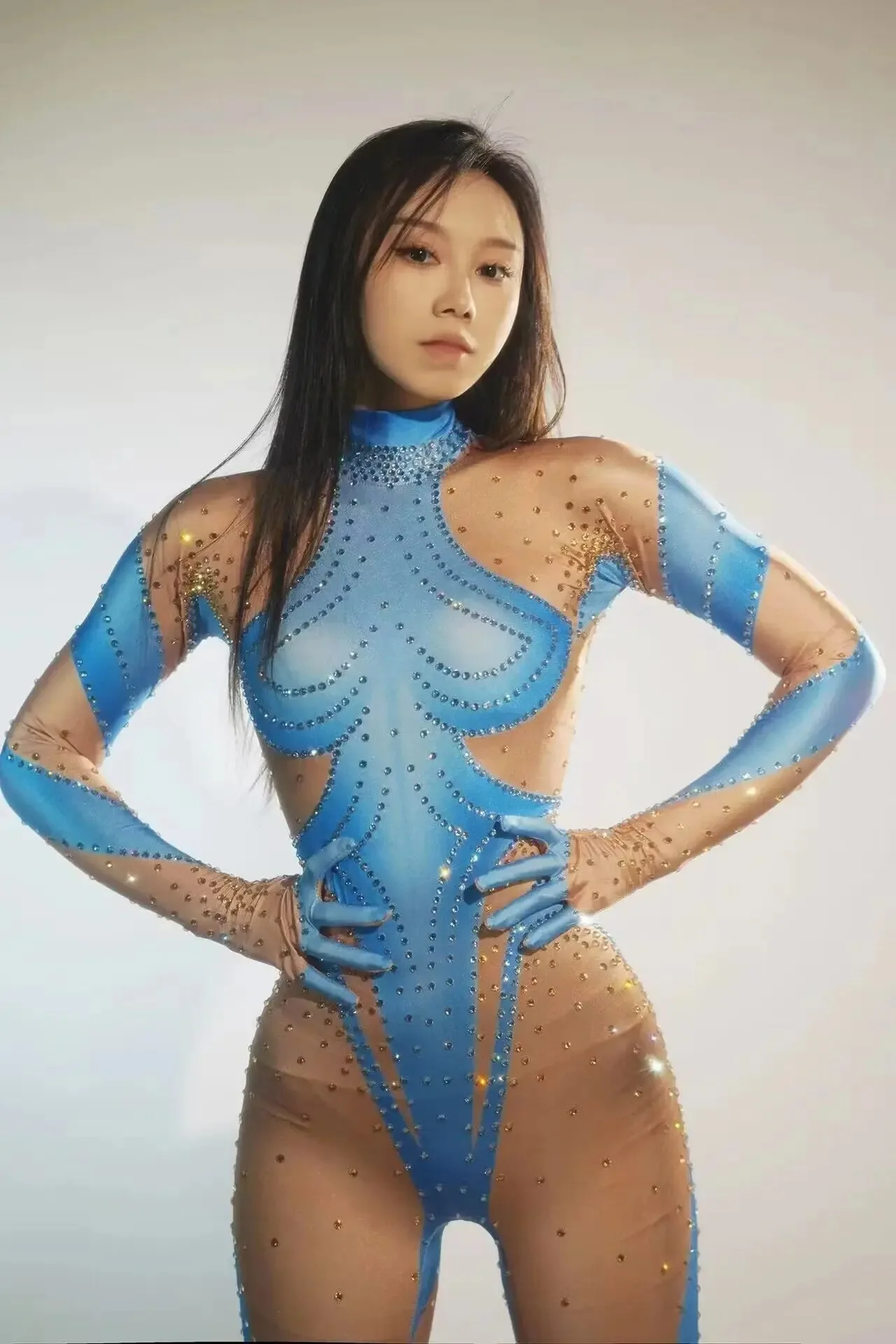 Unitard Rhinestones Stretch Jumpsuit dance dress rhinestones dress sexy evening dress