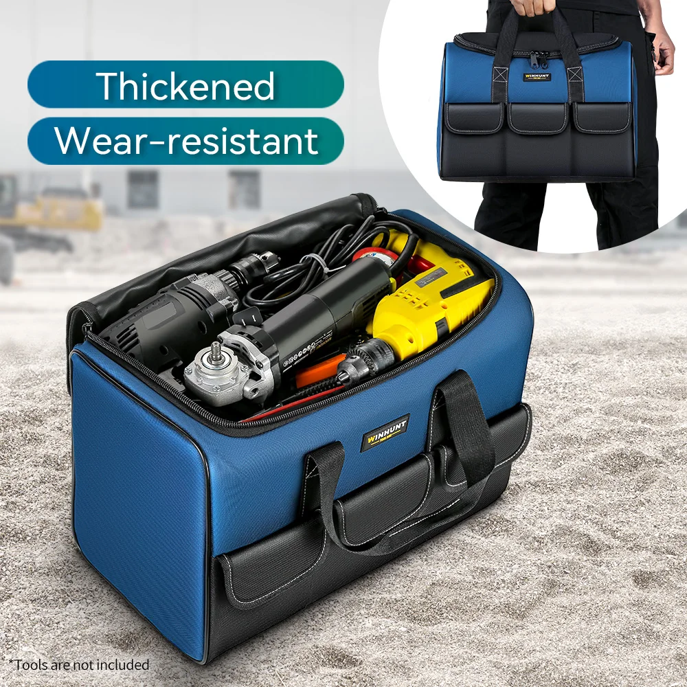Heavy Duty Wide Mouth Tool Bag with Pockets, Organizer for Men's Tool Storage and Transport 2