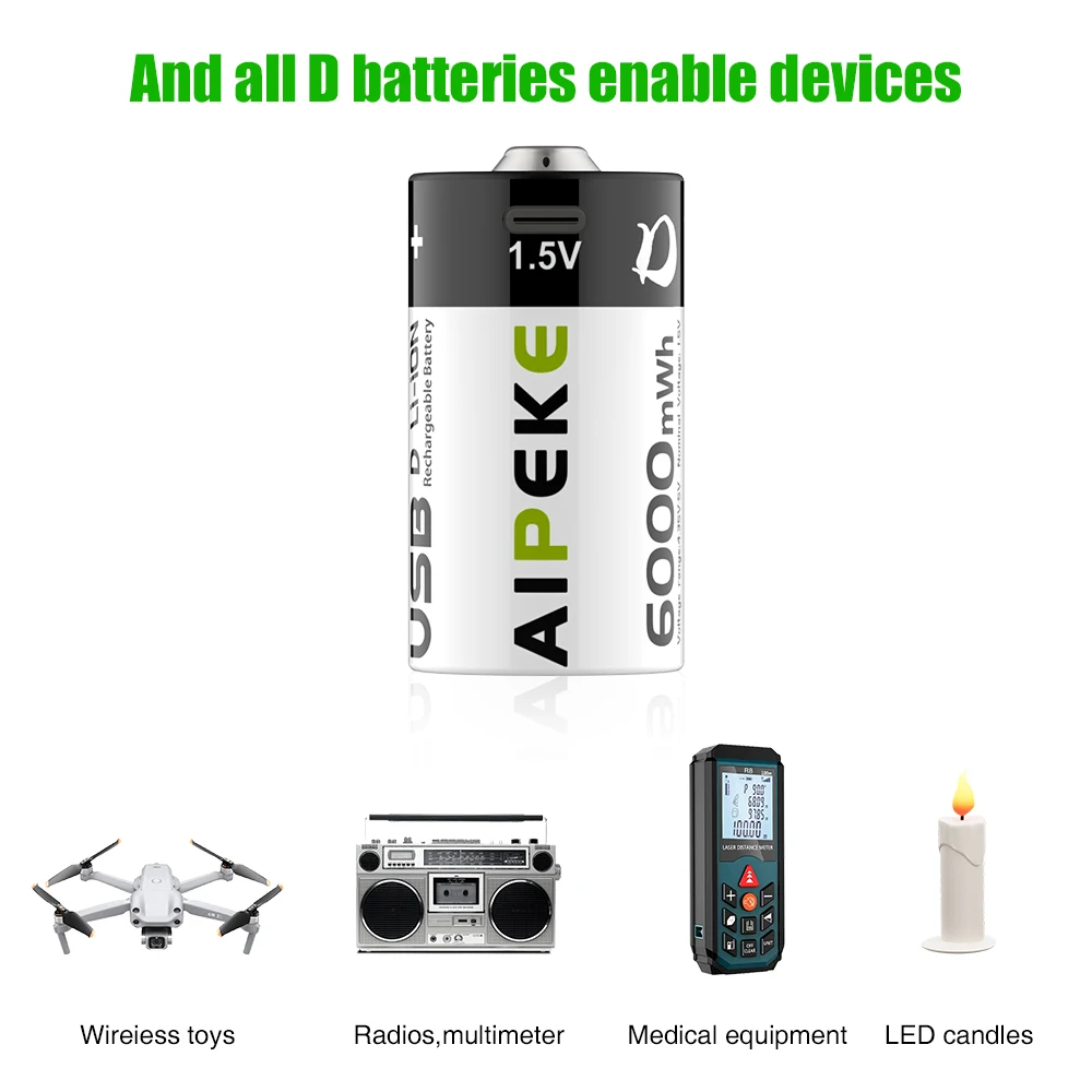 1.5V 6000mWh USB Rechargeable D Size Battery LR20 Lithium D-Cell For Gas Cooker Water Heater Flashlight Radios