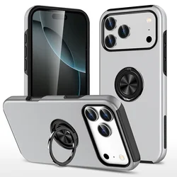 Magnetic Ring Holder Hard Shell Protective Phone Case - iPhone 15 (Silver)