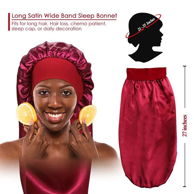 3PCS/LOT Elastic Wide Edge Long Satin Bonnet Sleep Hats Wrap Night Cap Care Women Extra Large For Natural Curly Loose Hair 2
