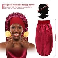 3PCS/LOT Elastic Wide Edge Long Satin Bonnet Sleep Hats Wrap Night Cap Care Women Extra Large For Natural Curly Loose Hair 2