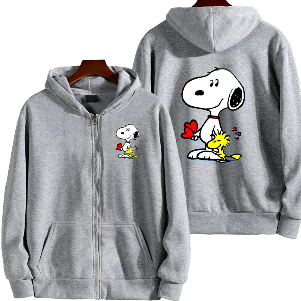 여성용 지퍼 후디, 스누피 만화 애니메이션 용수철, 오버사이즈 맨투맨, 2024 가을, 새로운 패션, 회색 커플 재킷 코트 