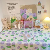 Ins Tablecloth Japanese Cute Tulip Table Cloth Computer Table Cloth Bedroom Dressing Table Mat Rectangle Tablecloth Desk Decor 1