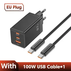 Toocki 67W GaN USB-C Fast Charger with Quick Charge Technology - EU Black With Cable