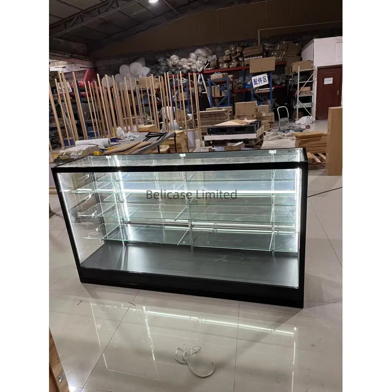 Custom.70 인치 대용량 식료품 가게 유리 캐비닛, LED 조명 쇼케이스, 소매점 가구 디스플레이 캡