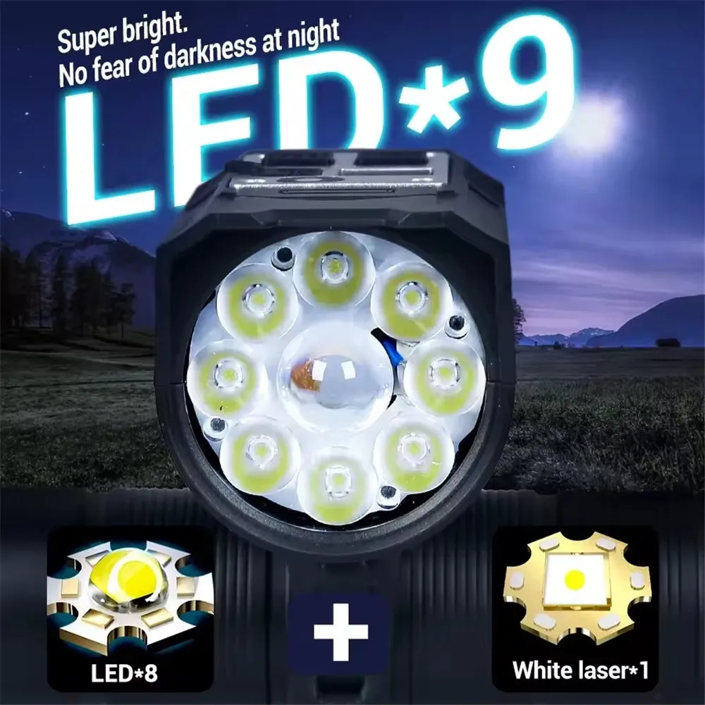 FGCLSY 9 LED 자전거 헤드라이트 USB 충전식 자전거 램프 슈퍼 밝은 핸들바 조명 야외 방수 사이클링 전조등