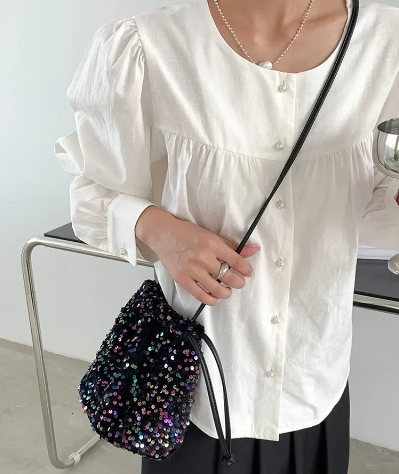 New Chic Sequined Shoulder Bags Fashion Popular Bucket Bag