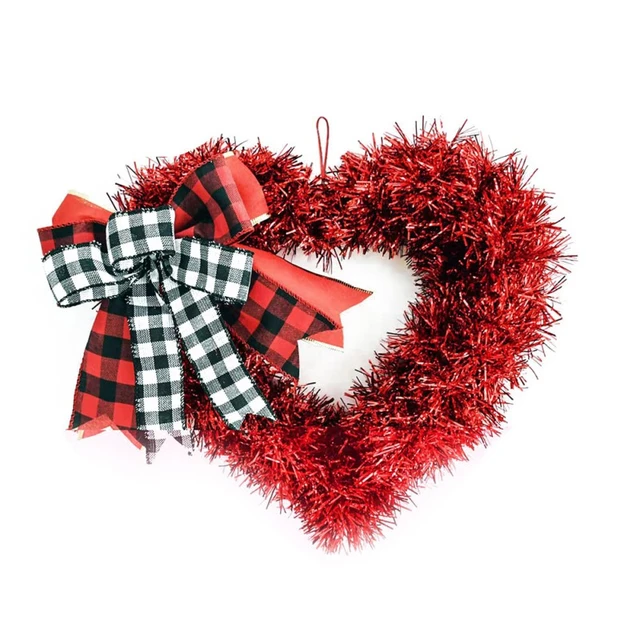 Valentine Wreath Decoration Red Tinsel Heart Wreath Artificial