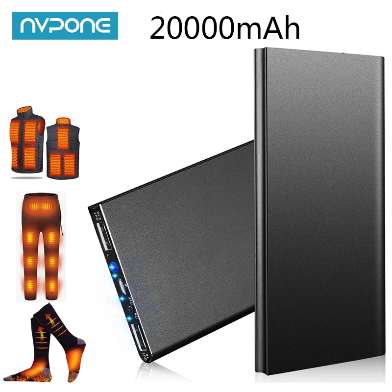 Power Bank 20000mAh 5V/2.1A for Heated Vest Jacket Pants Socks USB for phone with Flashlight