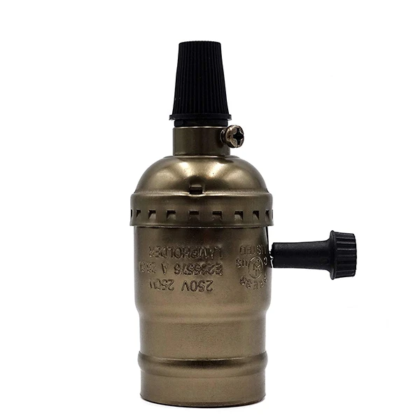 EVTSCAN Portalampada E27 Vintage In Ottone – Con Interruttore A Pulsante, Filettatura A Vite, Stile Industriale Americano, Per Lampadine A Filamento - 4