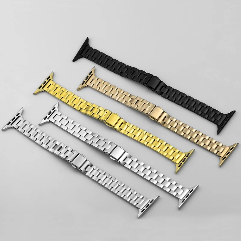 Adatto Per Applewatch Acciaio Inossidabile Oro Rosa Metallo Vita Piccola Nero Catena A Tre Catene 38Mm Cinturino Per Orologio Apple