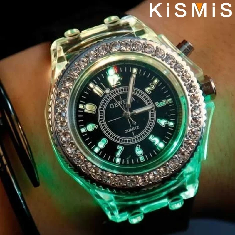 Fashion LED Sport Watches, Luminous Personality Rhinestone Design, Trendy Quartz Watch for Men, Women Couples, Chic & Practical 3
