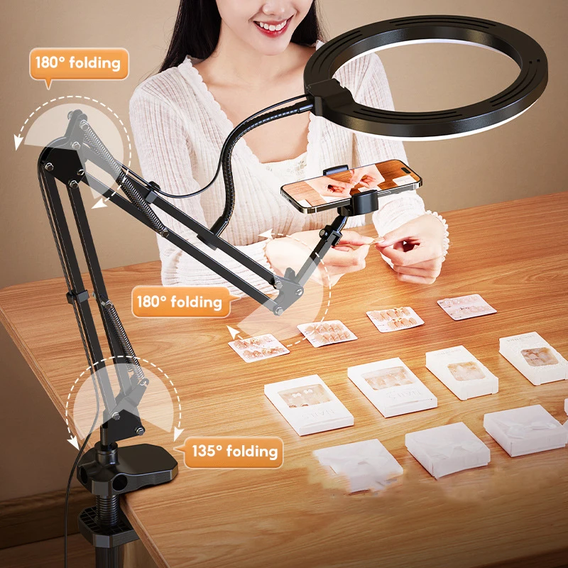 MoZhao Phone Stand Fill Light Shooting Live Broadcast Stand Desktop Shooting Beauty Lamp Gourmet Jewelry Recording Video Stand