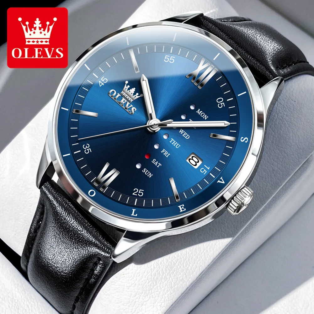 

Деловые повседневные мужские кварцевые часы OLEVS с кожаным ремешком, роскошные модные водонепроницаемые часы для мужчин, оригинальные мужские наручные часы