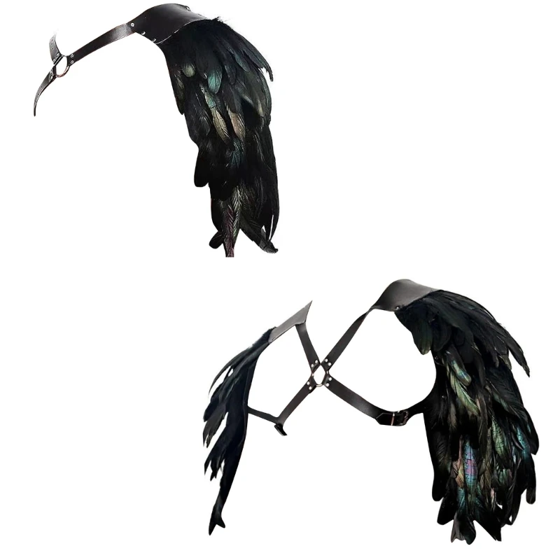 

Feather Armour Double Shoulder Guard Harness PU Leathers Halloween Cosplay Props