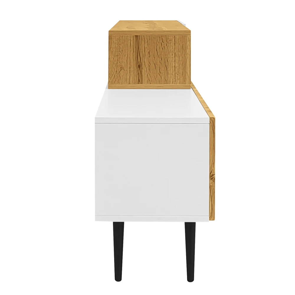 Moderner TV-Ständer aus dunklem Holz mit Marmorplatte – Holzschnitzerei, PVC-Kante und Eisenbeine | Langlebige Konstruktion, ideal für das Wohnzimmer – Detail 33