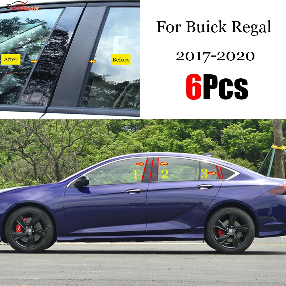 6Pcs Bc Pillar Cover Door Car Window Black Trim Strips Pvc Pratico Facile Da Installare Per Buick Regal 2017 2018 2019 2020