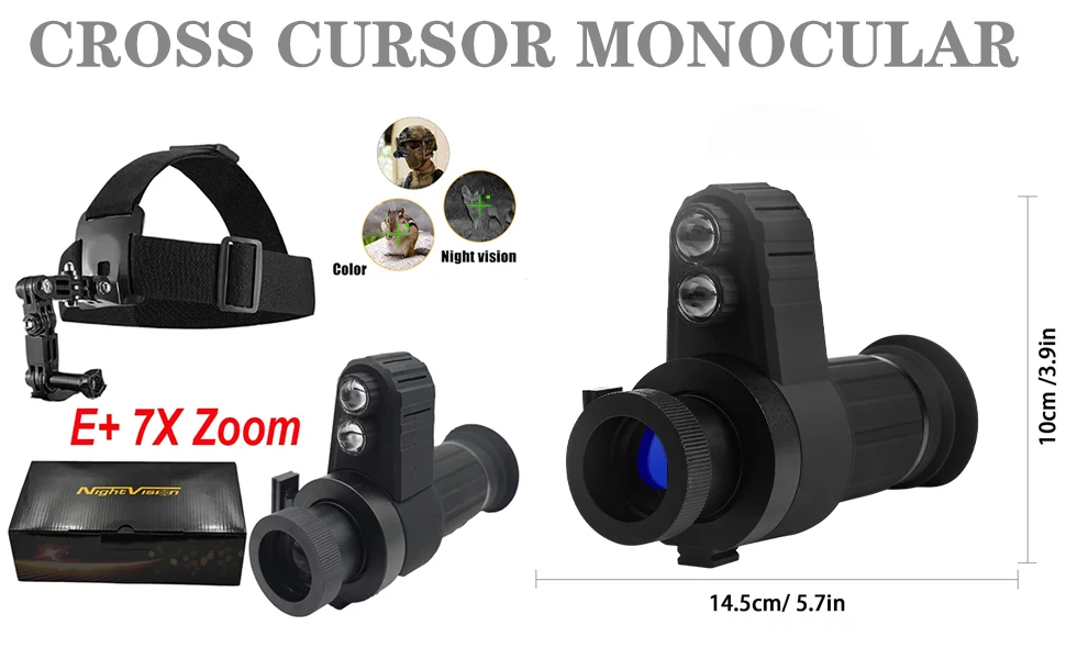 E+ Cross Cursor Monocular 7X Digital Night Vision 1.5'' HD Screen Head-Mounted G