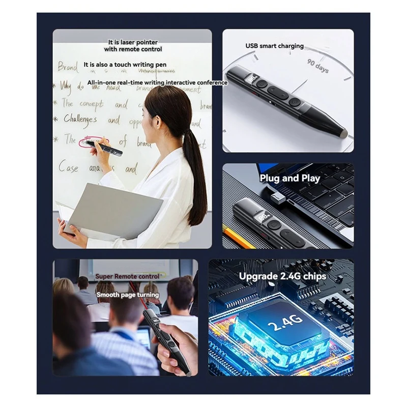 B04B-Rechargeable Wireless Presenter Battery Level Display Stylus Screen Touch PPT Pointer Pen For Teaching And Meeting 6