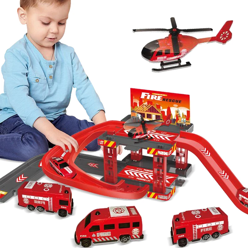 Track Parking Lot Toys Children's Multi-storey Car Parking Building Fire Police Engineering Dinosaur Car Toys