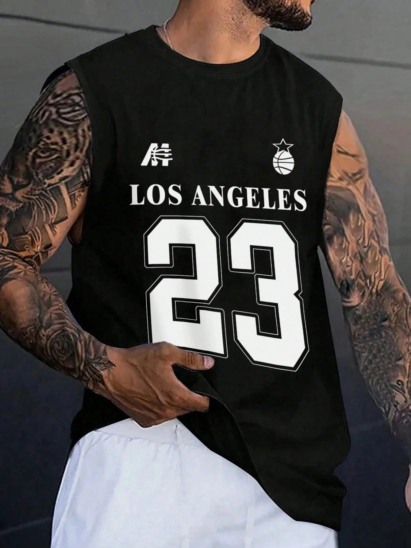 Men's Round Neck Sleeveless Letter Print Casual Tank Top Los Angeles No.23 Basketball Jersey Casual Sports Vest Men Clothing