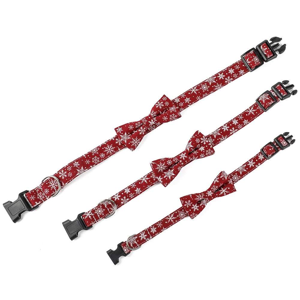 Christmas Puppy Collars Snowflake Bow Tie Pattern Comfortable Soft Adjustable Dogs Cats Bow Tie Pet Costume Accessories Decor
