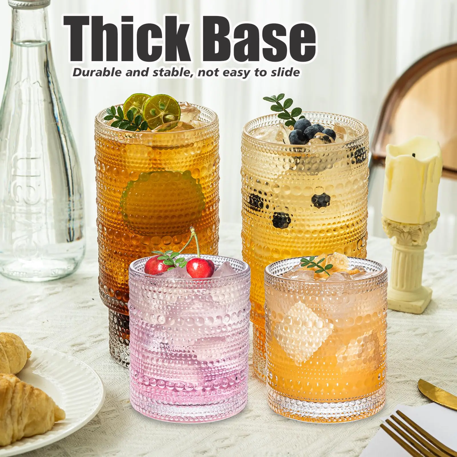8PCS Raindrop Cup Glasses Vintage Glassware 14/16 oz Cute Beaded Bubble Cocktail Cup For Wine Beer Juice Whiskey