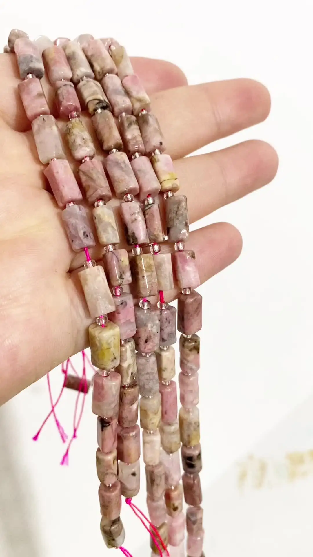 Бусины из красного родонита, граненые цилиндрические, YWROLE