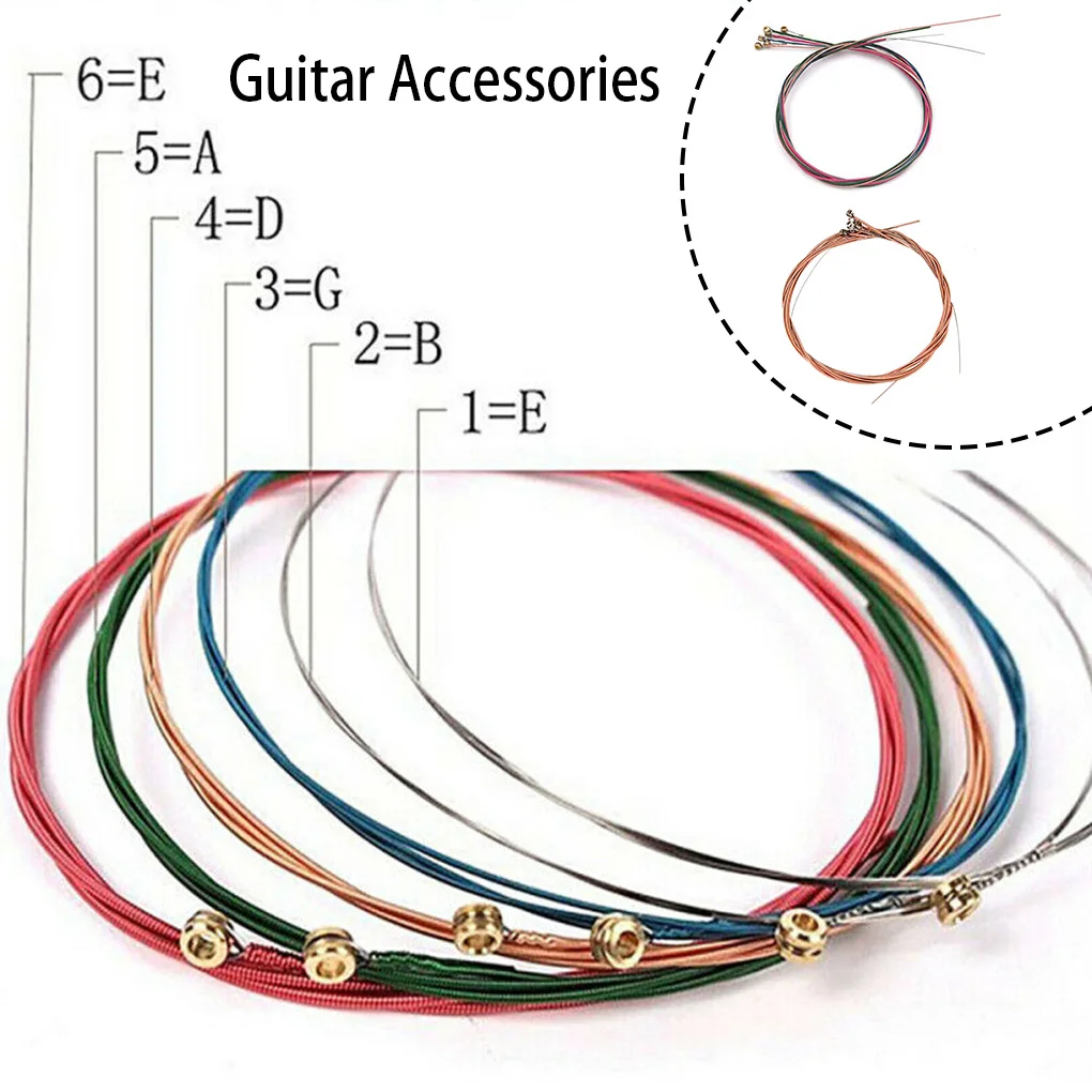 

6PCS Acoustic Guitar Strings Set Rainbow E-A String Parts Steel Copper Alloy Instrument Accessory Rustproof Sufficient Gears