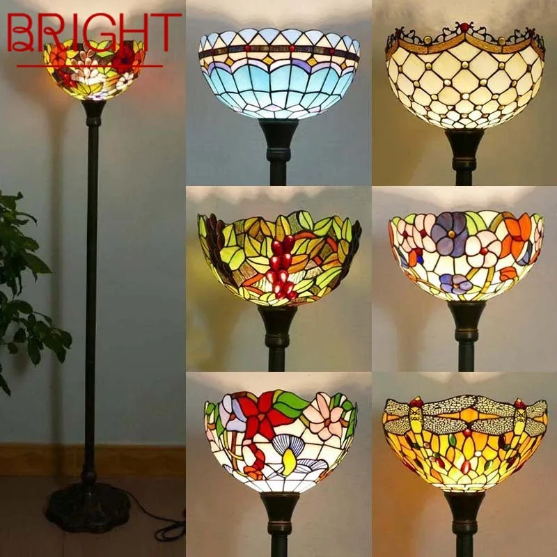 

BRIGHTTiffany Floor Lamp American Retro Living Room Bedroom Lamp Country Stained Glass Floor Lamp