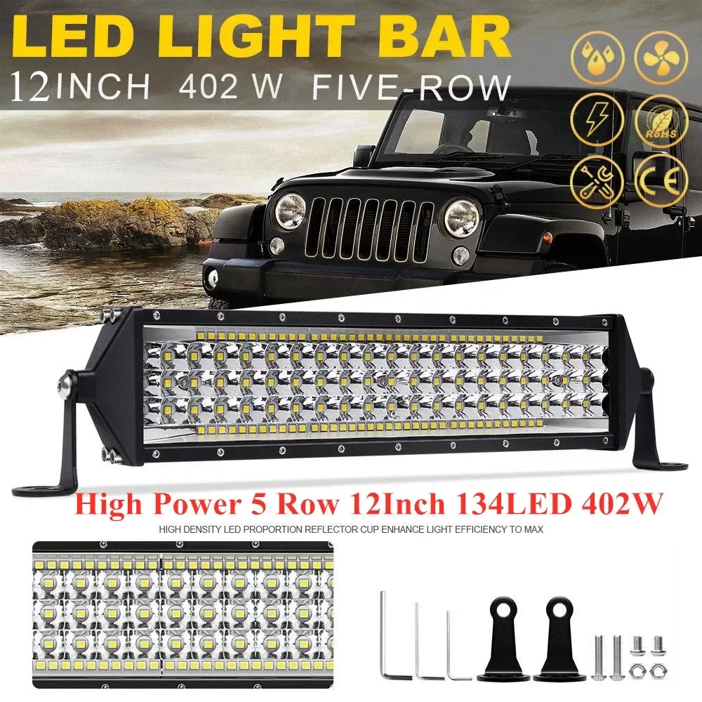 12 Pollici 134Led 402W 5 File Led Lavoro Barra Luminosa Riflettore Inondazione 12V 24V Offroad Led Barra Luminosa Per Camion Offroad 4X4 4Wd Auto Suv 